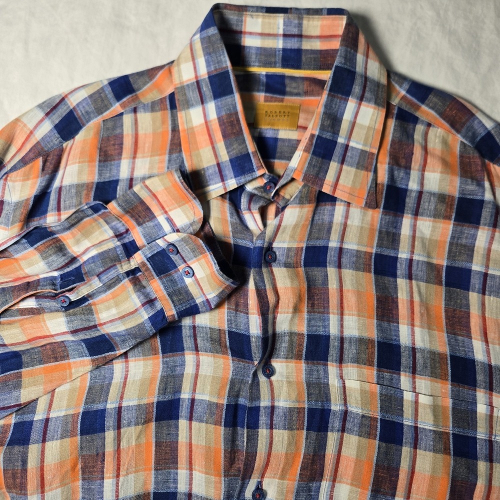 Robert Talbott Carmel Shirt  Long‎ Sleeve Button Up 100% Linen Large Plaid